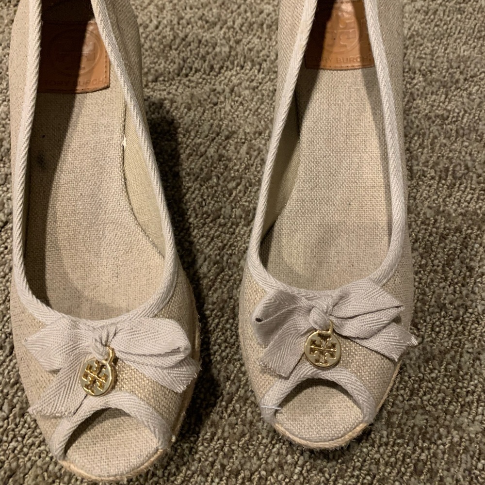 Tory Burch Peep Toe Wedges